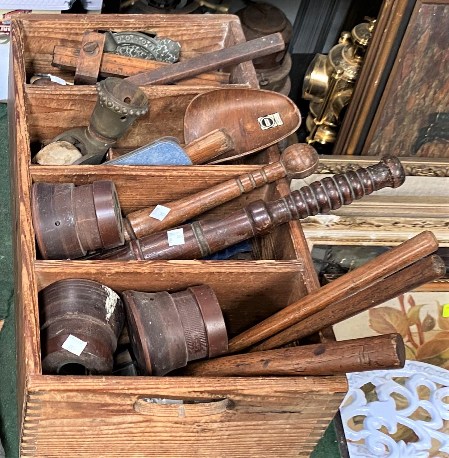 Two turned wood truncheons; a set of vintage tools; a sash clamp; 3 'G' clamps; etc. - Image 2 of 2