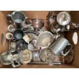 A large selection of silver plate:  teaware; entrée dishes; platters; cruet pieces; etc.