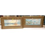 A. Perique  "Venice" and "Lake Maggiore" pair of watercolours, signed 24 x 60cm framed and glazed