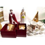 Two figures of QEII:  Coalport "Diamond Jubilee" & Royal Worcester "80th Birthday"; 3 pieces of