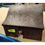 A red boulle correspondence box with slope top and fitted interior