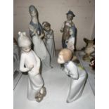 6 Lladro style figures: young man and woman and 4 children