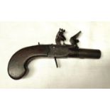 A 19th century muff/pocket flintlock pistol, muzzle loading with mahogany grip, named 'H Nock