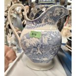 A blue and white jug depicting Napoleonic wars scenes, Napoleon named to base G.S. & Co, height 24cm