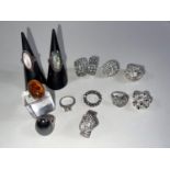 A selection of 14 fancy dress rings, 2 of which are hallmarked silver, others diamante etc