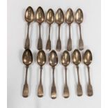 Twelve Georgian silver matched Scottish tablespoons, monogrammed and etched 'Rifle Brigade' to