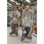 Two Lladro musical clowns, 1 with sax, 1 with violin, 5471 & 5472