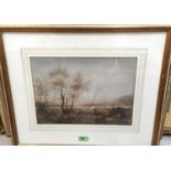 J Barnes:  watercolour, marshland scene with distant hills, signed and dated 1900, 25 x 35cm, framed