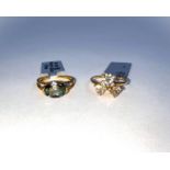 2 9 carat hallmarked gold dress rings, 1 set with green oval colour change Andesine 2.26 carats,