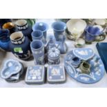 A selection of Wedgwood Jasperware including vases, trinket boxes etc