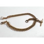 An 18 carat hallmarked gold curb chain double Albert with bar and twin clips, 86.8gm