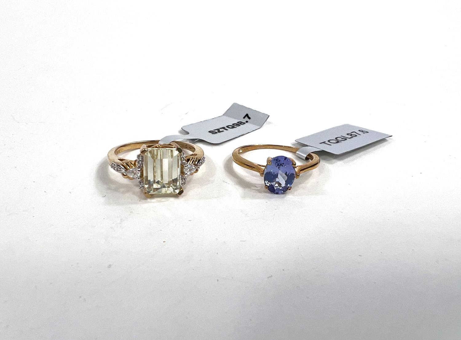 2 9 carat hallmarked gold dress rings, 1 set with oval Tanzanite stone 1.3carats, size L/M, the