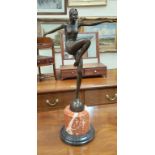 A Bronze Art deco style figure of female dancer signed J. Phillipe on large marble base, height 56cm