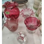 Four pieces of Cranberry glass