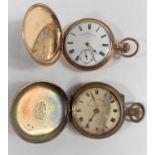 A late 19th century American Waltham hunter pocket watch, gilt case; another watch