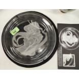 A modern Art Glass shallow dish:  Angelica, by Michael Yates, with certificate and stand, height