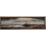 Edward Elliott:  River estuary with beached boats, etc., oil on board, signed, 30/122, framed
