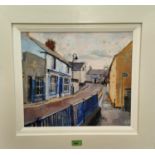 Anne Aspinall:  oil on board, Bridge St, Cemaes, signed with initials, 34 x 39cm, framed