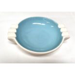 A Villeroy & Boch cream dish with turquoise inner bowl, lobed 'handles' to each side, max width 22cm