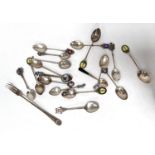 A selection of hallmarked silver souvenir spoons; etc., 8.5oz