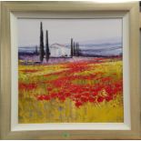 JOHN HORSEWELL: Large oil on canvas of Poppy field at sunset, possibly in Provence, signed lower