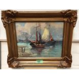 Dutch School:  oil on canvas, fishing boats, signed indistinctly, 19 x 24cm, gilt framed