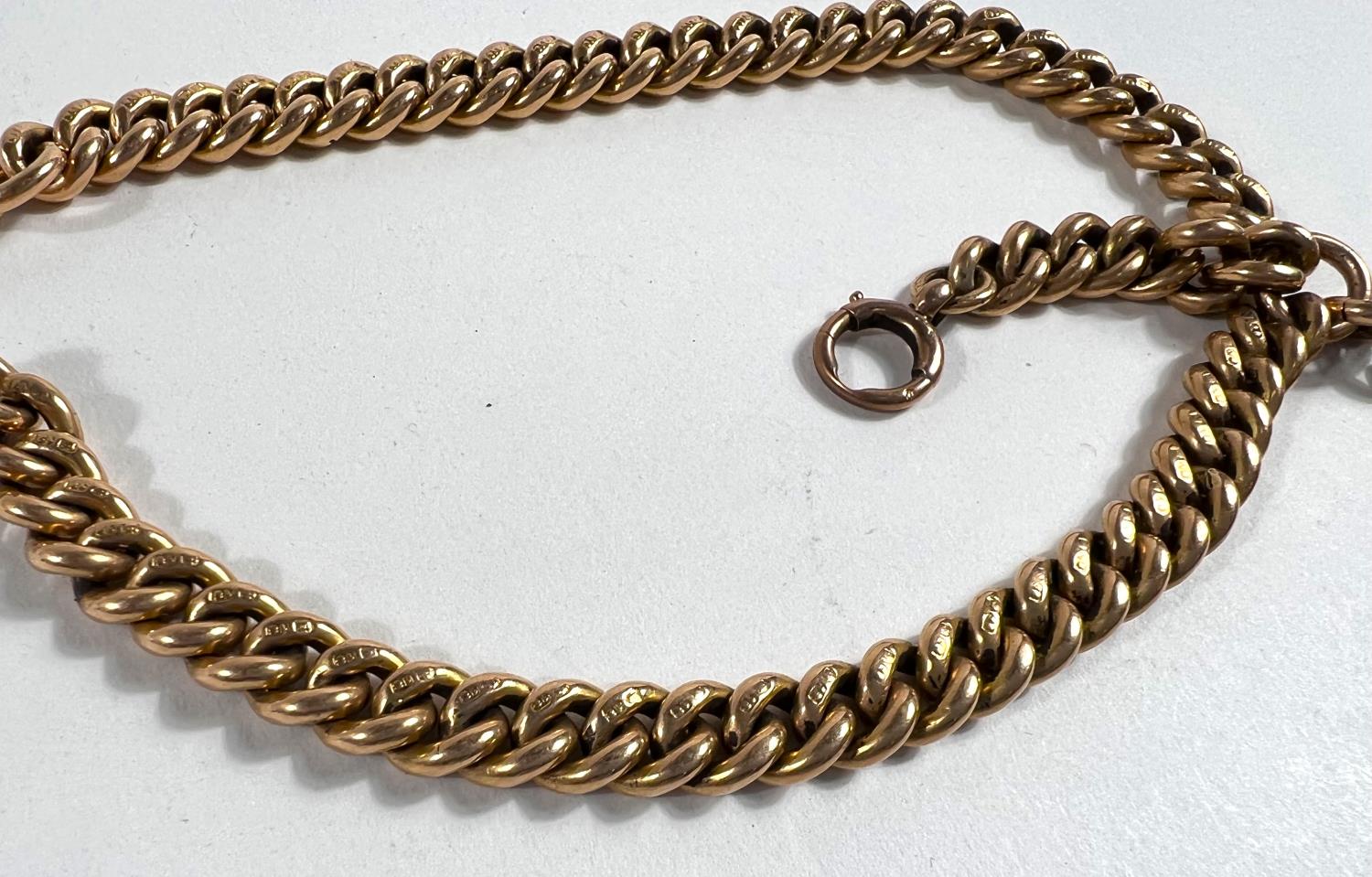 An 18 carat hallmarked gold curb chain double Albert with bar and twin clips, 86.8gm - Image 2 of 2