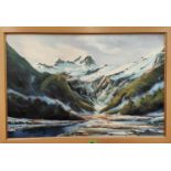 J Wayne Edgerton:  oil on canvas, wintry highland scene, signed, 48 x 2cm, framed