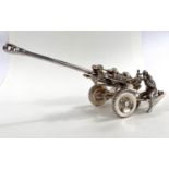 A modern silver sculpture of a field cannon with seated gunner, Sheffield 2004, 925, 27oz/540gm