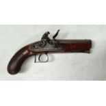 A 19th century flintlock pocket pistol, muzzle loading with short octagonal barrel, engraved