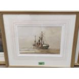 David C Bell:  watercolour, "Lord Alender", ship in calm seas, signed, 19 x 25cm, framed