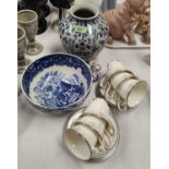 A Wedgwood blue  white bowl; a modern Chinese vase; a Royal Doulton 'Lisa' part tea service