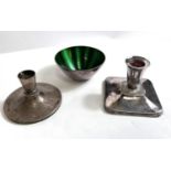A David Anderson candlestick, stamped 830, A silver Per Martensson candlestick and a Danish bowl