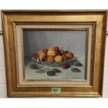 Jacques Blanchard:  oil on board, still life with fruit, signed, 20 x 25cm, framed