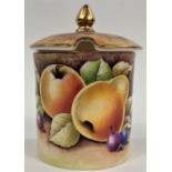 A Coalport preserve pot hand painted with fruit, signed L Dale, height 11cm; a Dresden dish