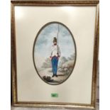 19th Century English School:  watercolour, Hungarian Infantry Officer, 32 x 21cm, oval mount, framed