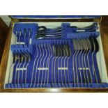 A part canteen of cutlery in oak case; loose and boxed cutlery; souvenir teaspoons; etc.