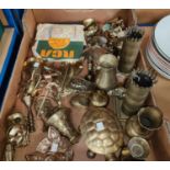 A selection of brassware:  trench art; etc.; sundry costume jewellery; 45 rpm singles