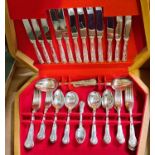 A teak cased canteen of Kings pattern silver plated cutlery.