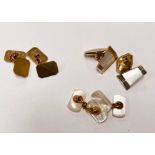 A pair of 9ct gold cufflinks, 4.2gms, two other pairs of cufflinks