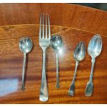 A hallmarked silver fork, various hallmarked spoons, 3.9oz