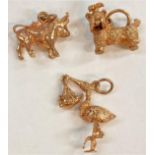 Three 9 carat gold animal charms, 10gm