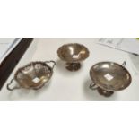 A silver two handled sweetmeat dish 2o another, 3.5 oz and a pedestal dish with weighted base