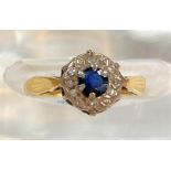 A cluster ring set sapphire and clear stone, stamped '18ct', 2.7gm; an eternity ting (unmarked;