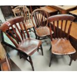 A selection of country made stick back and lath back chairs etc.