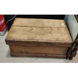 A vintage pine tool chest with plank top, metal fittings, length 68cm