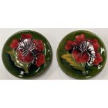 Two Moorcroft green ground Hibiscus pin dishes dia. 11.5cm