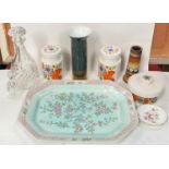 Three 1960's "Gaytime" storage jars by Lord Nelson Pottery; an Adam's meat plate; a cut decanter;