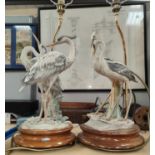 Two Capodimonte lamp groups of Herons, both with incised signature
