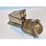 A hallmarked silver Art Deco table top cigar cutter and ashtray, Birmingham 1925, gross 3.9oz